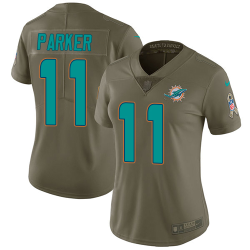 Nike Dolphins #11 DeVante Parker Olive Women's Stitched NFL Limited Salute to Service Jersey